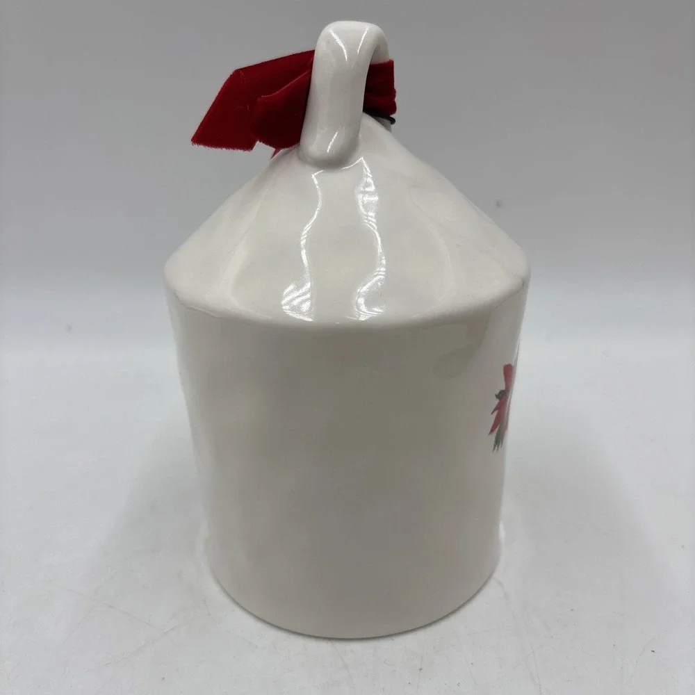 Rae Dunn Christmas Round Birdhouse HOME Red Ribbon Poinsettia On Back
